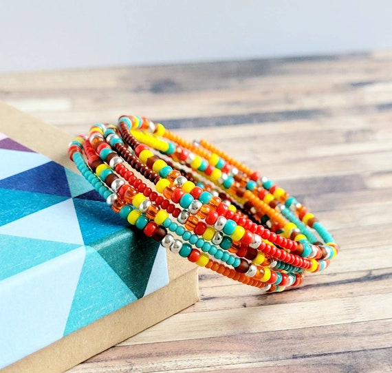 Beaded Bracelet, Memory Wire Bracelet, Colorful Jewelry, Boho Jewelry,  Under 20, Gift for Her, Southwestern Bracelet 