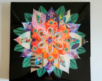 Mandala mixed media art, wall art, collage, resin art, home gift, decor gift