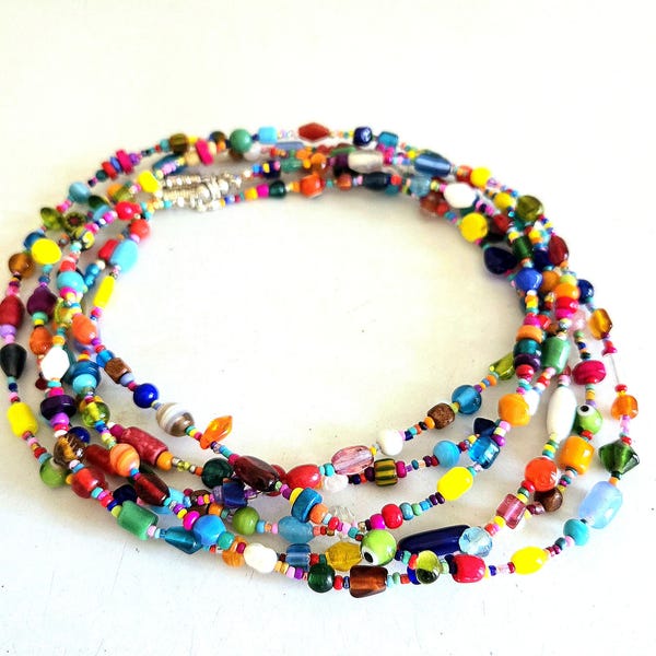 colorful long beaded necklace, boho jewelry, bohemian jewelry, hippie jewelry, gift for her