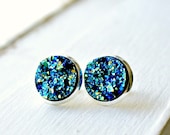 druzy stud earrings, post earrings, boho jewelry, moon earrings, gift for her, under 10, girlfriend gift