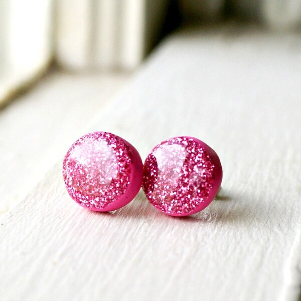 Barbie Pink funkeln Glitter Ohrringe, Ohrstecker, bunten Schmuck, Ohrstecker, Geschenk für Sie