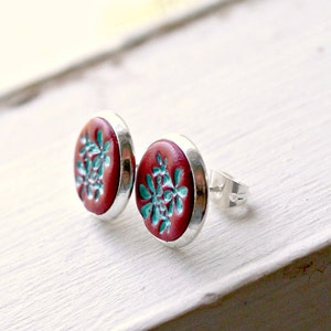 ruby sue post earrings, stud earrings, red earrings, red jewelry, gift for her, under 15, christmas gift, mom gift image 2