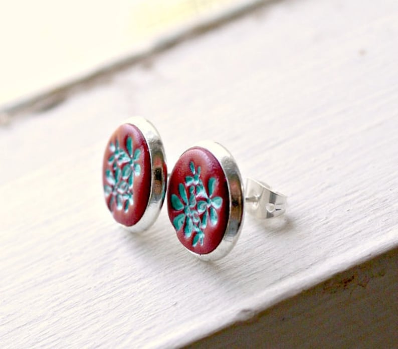 ruby sue post earrings, stud earrings, red earrings, red jewelry, gift for her, under 15, christmas gift, mom gift image 2