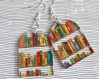 Bookish drop earrings, book lover, acrylic earrings, lightweight earrings, gift for her, under 20