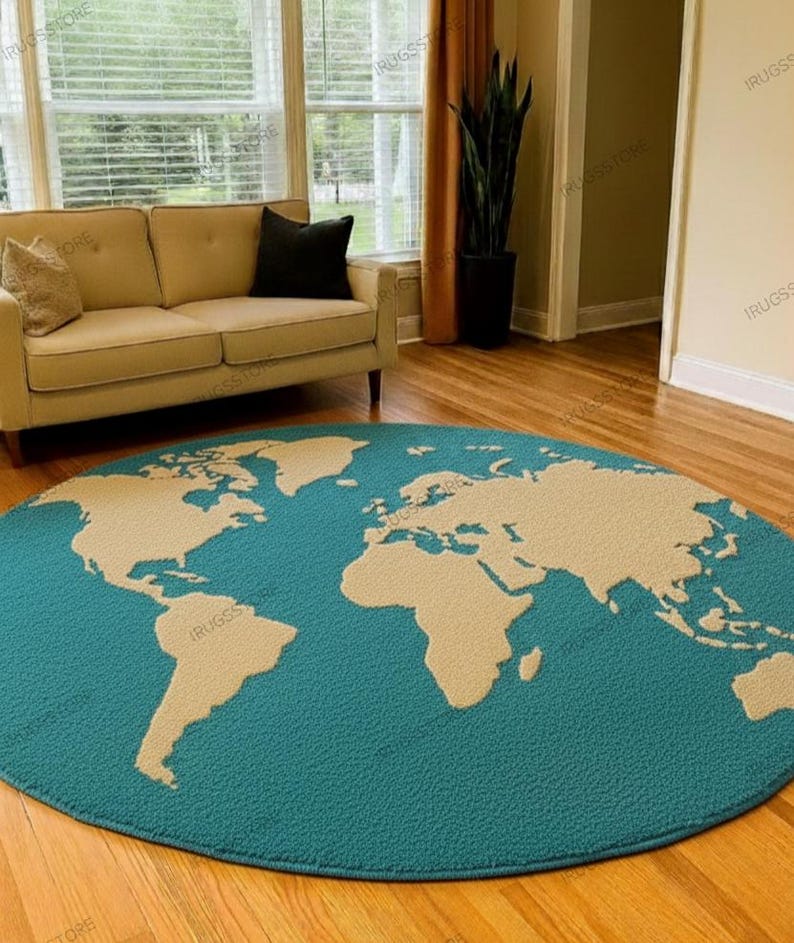 Educational World Map Area Rug for Kids | Round Geography Rug ...