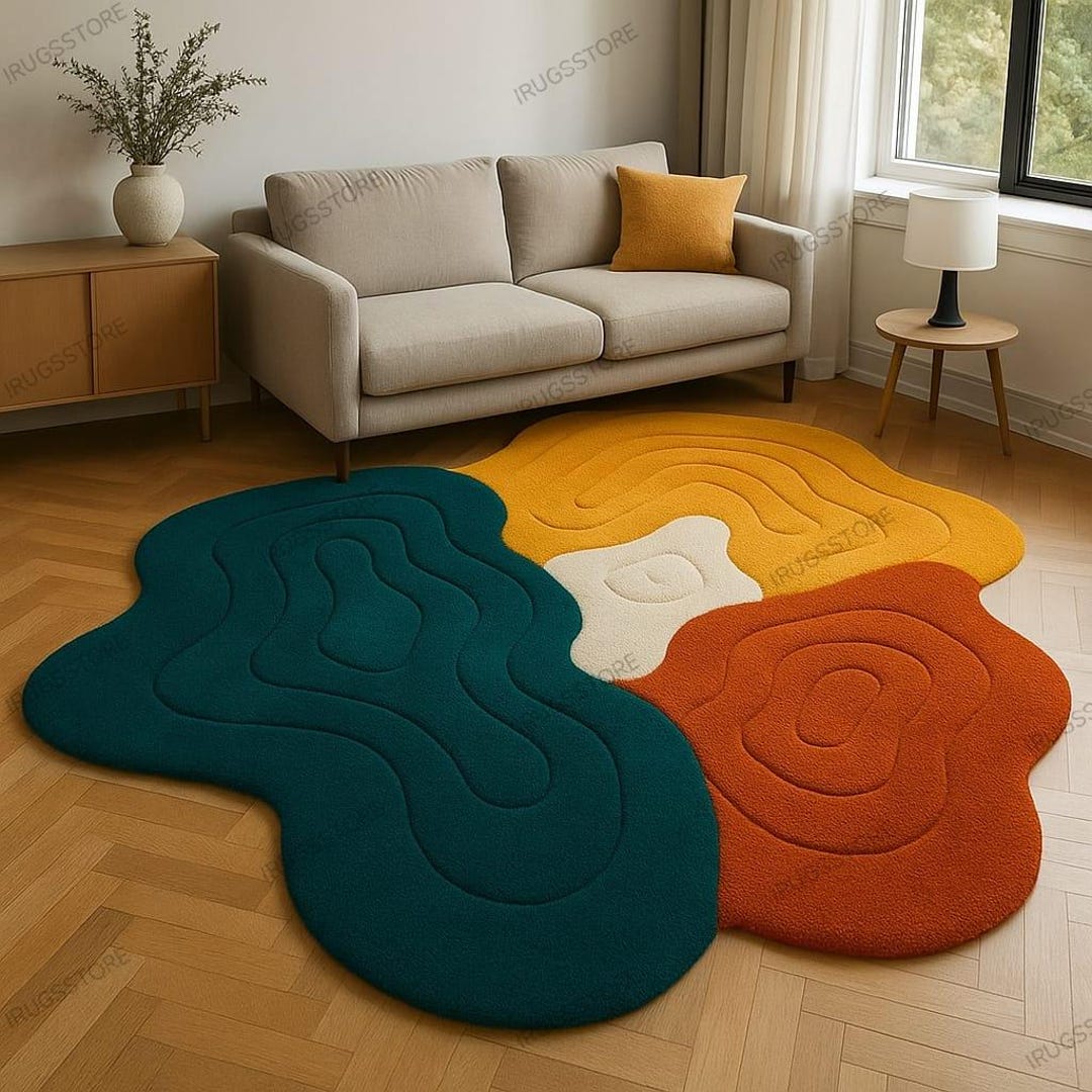 Hand-tufted Abstract Rug: Modern Color Block Wool Blend Carpet ...
