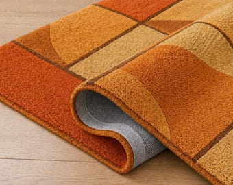 Retro Geometric Area Rug | Modern Wool Rug | Abstract Design | Living Room Rug | Rust Tones | Custom