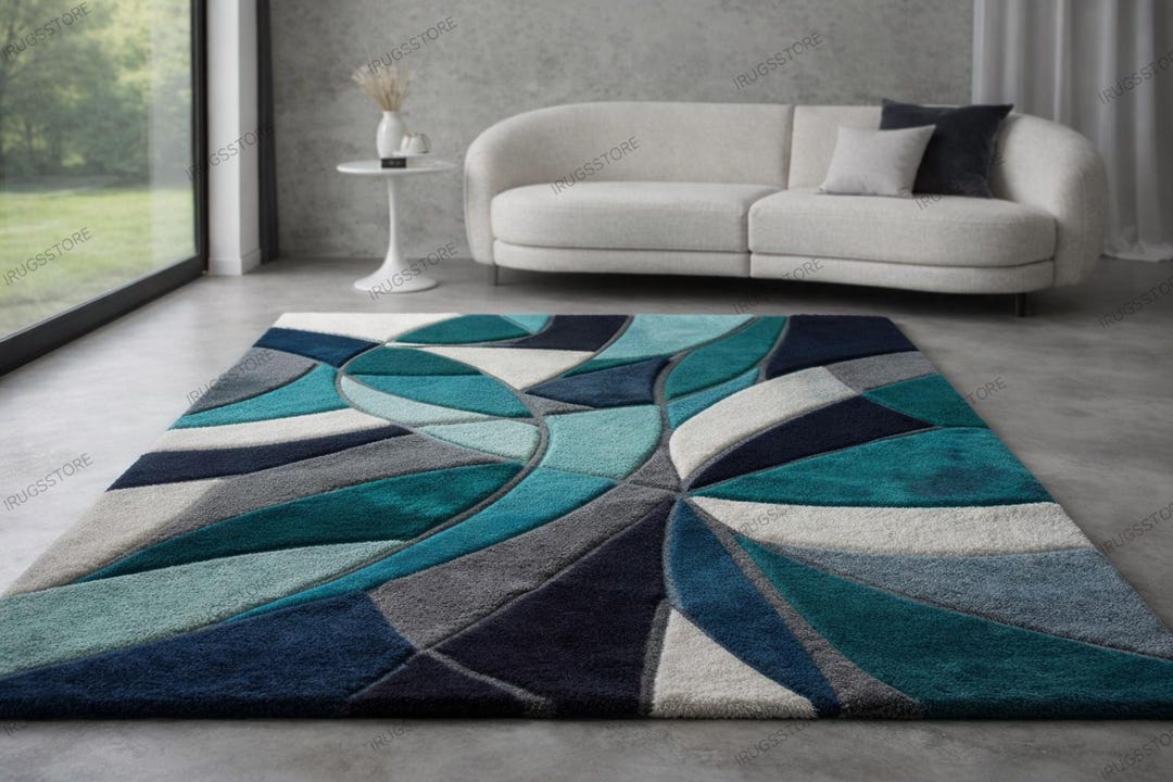 Deep Color Rug Deep Teal Geometric Area Rug: Modern Abstract Chroma Block Carpet ...