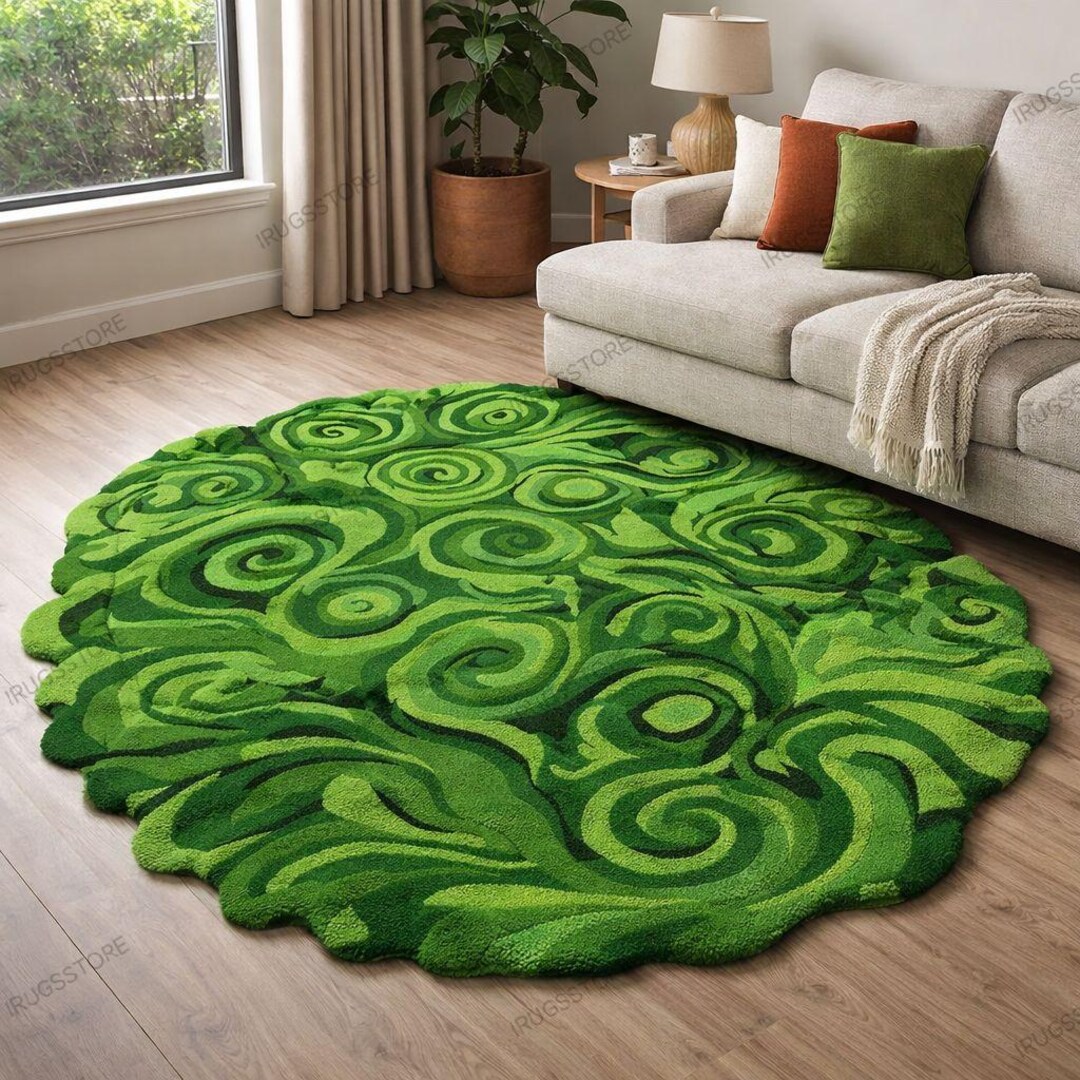 Side Rug Funky Psychedelic Funky Swirl Hand Tufted Rug | Wavy Edge Colorful Modern Art ...
