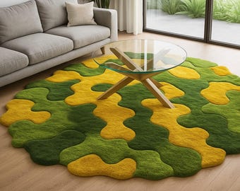 Hand-Tufted Wool Rug | 3D Moss Design, Green & Yellow