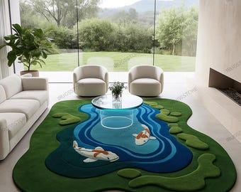 Luxury Hand Tufted Koi Rug | Japanese Style | Nursery | Special Gift Idea