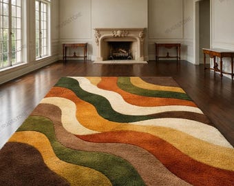 Hand-Tufted Wool Rug – Retro Abstract Sculptural Design Teppich for living room, bed room, kid room, dining room for kitchen anti slip rug