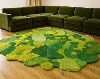 Hand-Tufted Wool Rug – Irregular Green Accent, Modern Organic Design