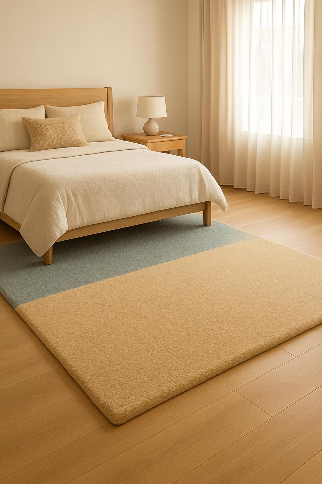 Minimalist Colorblock Tufted Rug –area Wool Rug Beige & Blue Accent Mat ...