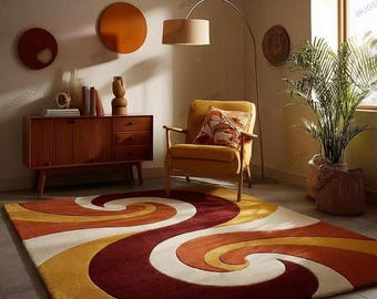 Hand-Tufted Wool Rug – Retro Abstract Sculptural Design Teppich for living room, bed room, kid room, dining room for kitchen anti slip rug