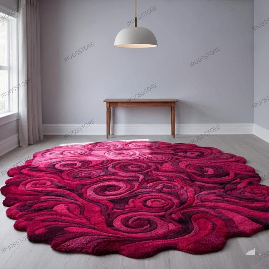 Funky Weave Rug Psychedelic Funky Swirl Hand Tufted Rug | Wavy Edge Colorful Modern Art ...