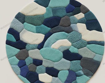 Round Moss Rug High Pile Stone Carpet | 3D Textured Pebble Rugs | Boho Organic Teppich | Nature Inspired Area Rug | Cozy Living Room Decor