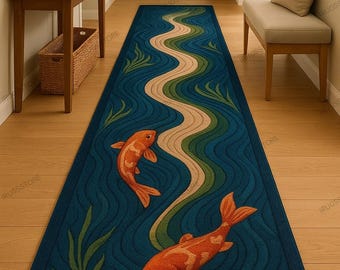 Koi Fischteichteppich - Handgetufteter Teppich, Handgemachter Teppich | Natur Inspiriert Wohnzimmer Läufer | benutzerdefinierte Größe USA Versandkostenfrei, DDP zen art