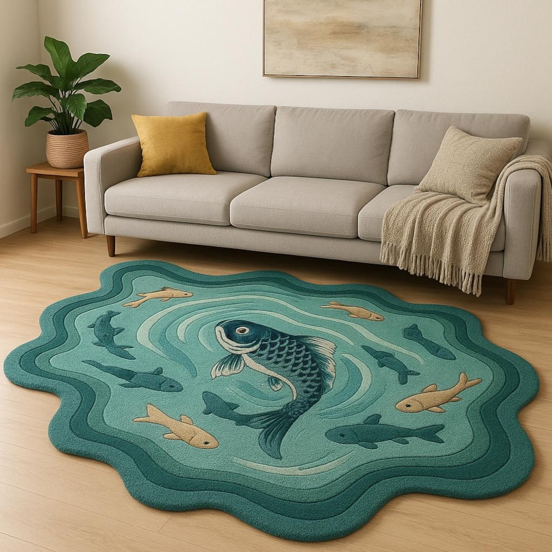 Fish Tuft Rug Handmade Koi Pond Rug | Tufted Wool Fish Carpet - Etsy
