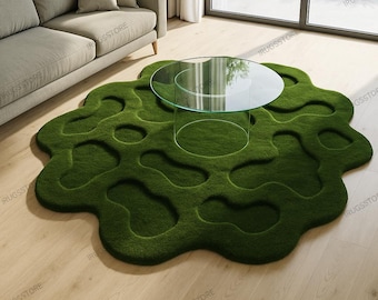 Hand-Tufted Green Moss Rug | 3D Carved Wool Blend