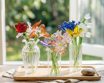 Glass Birth Month Flower Gift, Handmade Mini Bouquet, Personalized Keepsake for Her, Birthday Gift for Mom, Home Decor