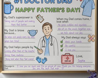 Fathers Day Printable, All About My Dad printable, Doctor Father Gift, Dad Questionnaire, Dad keepsake Gift, Fathers Day Worksheet, Dad Gift