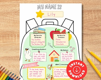 All About Me, All About Me Printable, Back to School Worksheet, Get to Know Me, First Day of School Activity, Teacher Resource, Backtoschool