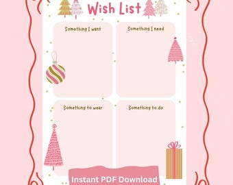 Christmas Wish List Printable PDF, Kids Christmas List, Holiday gift list, Teen Christmas list, Favorite things list, Christmas Gift List