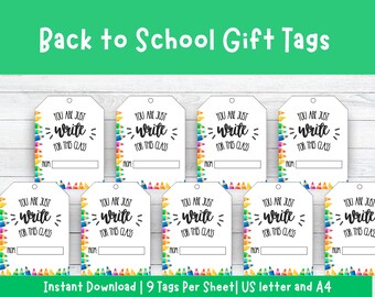 Back to School Treat Tags and Gift Tags, Printable Class Favors,  First day of School Teacher pen gift, Teacher gift tag, Instant Download