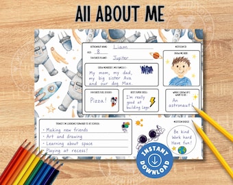 All About Me, Space Theme Classroom, Back to School Worksheet, Get to Know Me, First Day of School Activity, Teacher Resource, Backtoschool