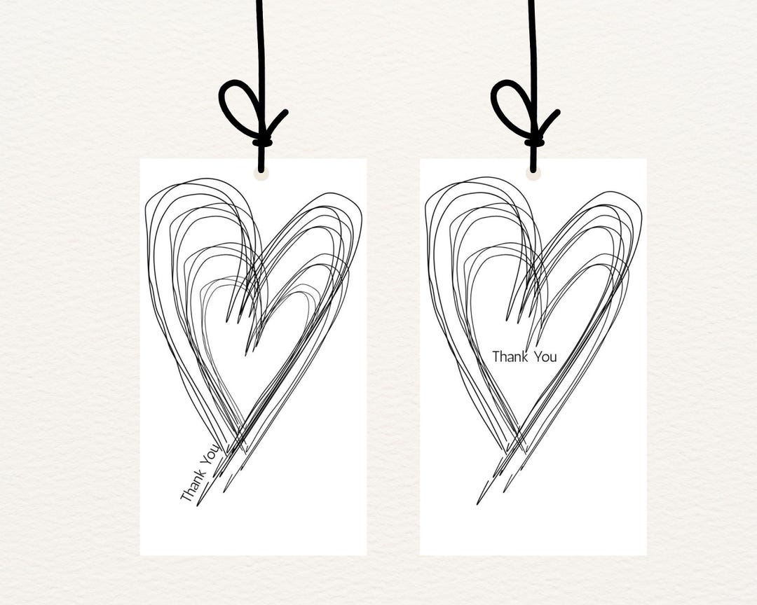Love Heart Gift Tags: Printable Thank You Tags (digital Download PDF ...
