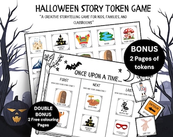 Halloween Story Token Game, Kids Halloween Activity Printable, Halloween Classroom Activity, Halloween Printable, Halloween Coloring Pages