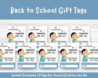 Back to School Treat Tags and Gift Tags, Printable Class Favors,  First day of School Teacher pen gift, Teacher gift tag, Instant Download