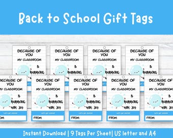 Back to School Treat Tags and Gift Tags, Printable Class Favors,  First day of School Teacher pen gift, Teacher gift tag, Instant Download