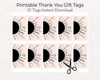 Thank You Gift Tag Printable Set | Minimal Black and White Thank You Tags | Appreciation Gift Tag | Instant Download