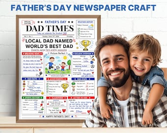 Father's Day Newspaper Craft | All About My Dad Printable | Dad Times Keepsake Activity | Father's Day Gift From Kids | PDF | Kids Craft