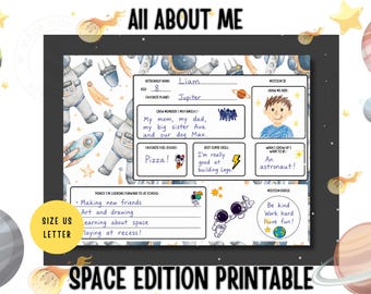 All About Me, Space Theme Classroom, Back to School Worksheet, Get to Know Me, First Day of School Activity, Teacher Resource, Backtoschool