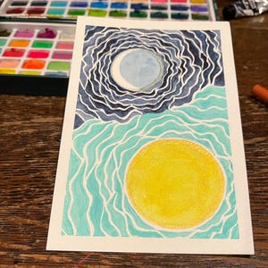 Cartão postal de lua e sol pintado à mão