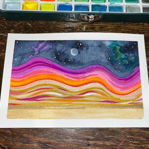 Cartão postal pintado à mão "Meia-noite no deserto"