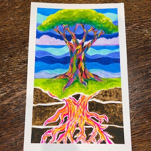 Cartão postal da Árvore da Vida pintado à mão