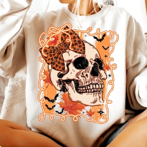 Retro Fall Skeleton Png, Autumn Skull, Creepy Skeleton Skull PNG, Trendy Halloween Shirt Png, Halloween Design, Spooky Halloween Sublimation