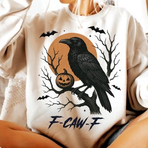 Crow Raven PNG, F-CAW-F Funny Halloween png, Gothic Floral Checkered PNG, Dark Bird Sublimation Design, Crow Bird Humor Design