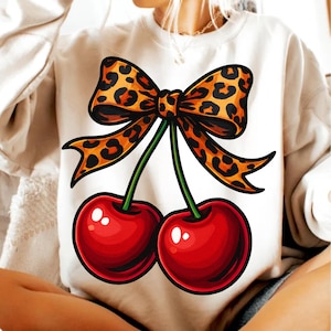 Cherry Coquette PNG: Valentine&#39;s Bow, Cheetah Print (Digital Download