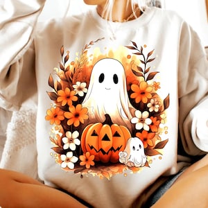 Halloween fall Ghost boho Png, girly Pink Pumpkin Png, Boho Floral Fall Png, Halloween Png, Autumn Vibes Png, Spooky Season Png popular now