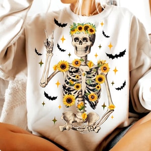 Retro Fall Skeleton Png, Autumn Skull, Creepy Skeleton Skull PNG, Trendy Halloween Shirt Png, Halloween Design, Spooky Halloween Sublimation