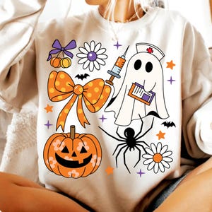 Nurse Halloween Coquette Png, Cute Spooky Nurse Shirt Design, Funny Ghost Nurse Png, Preppy Halloween Nurse Png, ER Nurse Sublimation