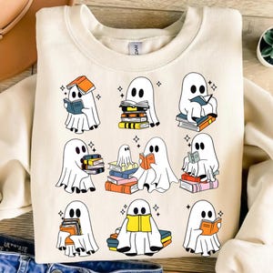 Ghost Books Halloween PNG, Cute Ghost Book Nerd, Ghost Halloween PNG, Reading Halloween, Teacher Png, Librarian Sublimation, Spooky Season