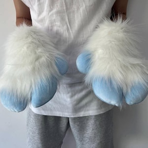 Blue Furry Hooves Hand Paws, Cosplay Fursuit Hooves Paws, Squeaky Hooves Paws For Halloween Costume Party
