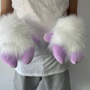 Squeaky Furry Hooves Hand Paws, White Cosplay Fursuit Hooves Paws, Sheep Hooves Paws For Halloween Costume Party