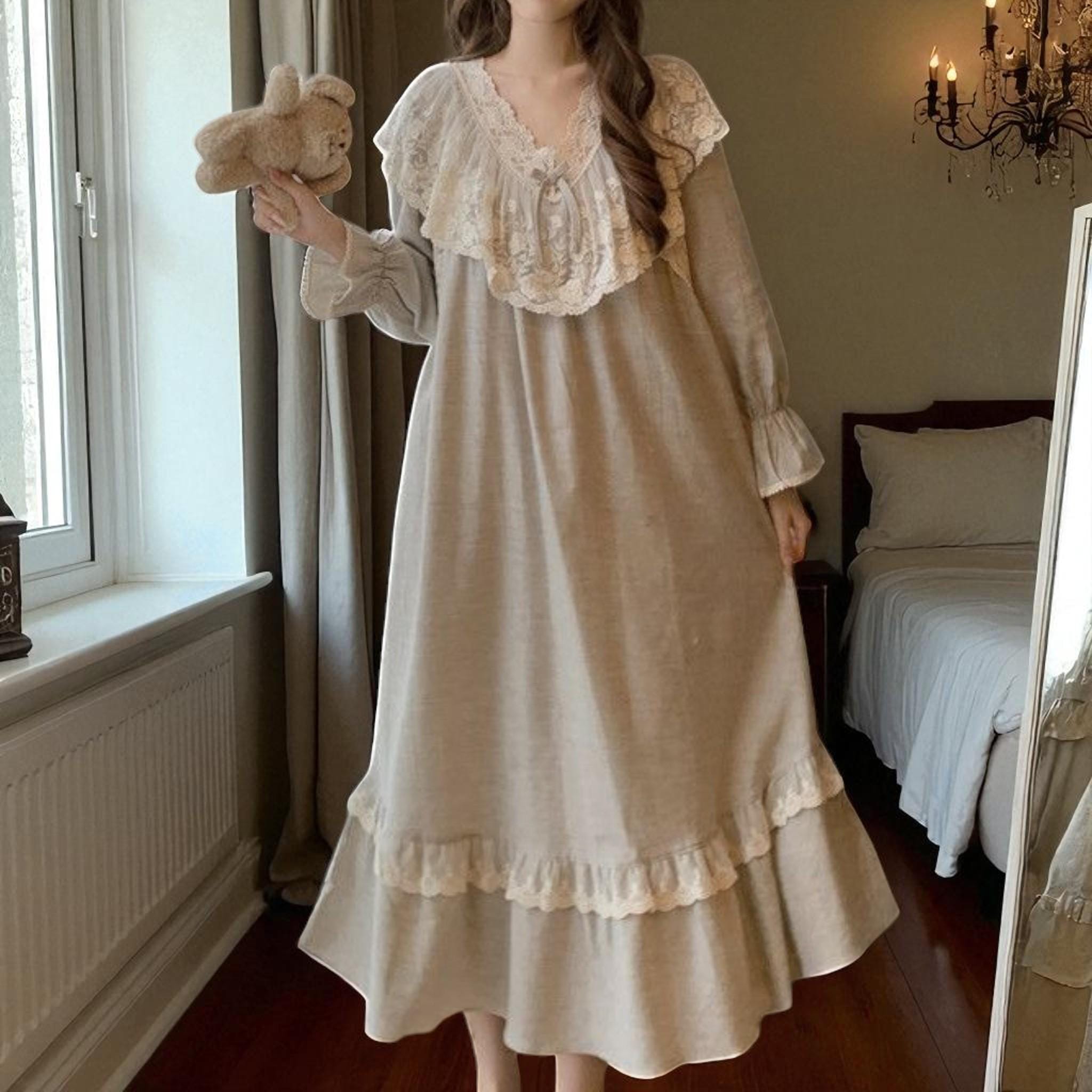 lace pajamas dress SlesSic Lace Cami Pajama Set with Sheer Robe  Romantic Viscose Sleepwear, Light Yellow / XL